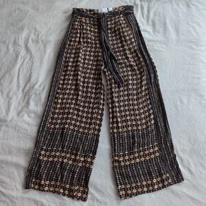Anthropologie Ett Twa Metzner Wide Leg Black Patterned Trouser Size 10
